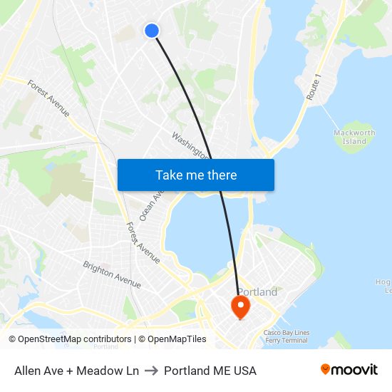 Allen Ave + Meadow Ln to Portland ME USA map