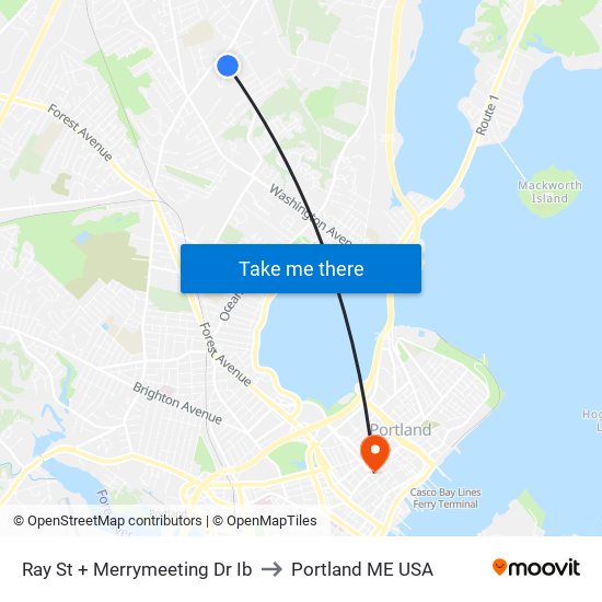 Ray St + Merrymeeting Dr Ib to Portland ME USA map