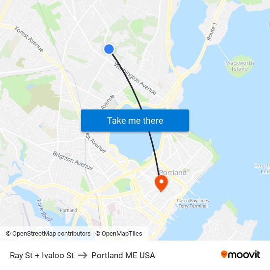 Ray St + Ivaloo St to Portland ME USA map