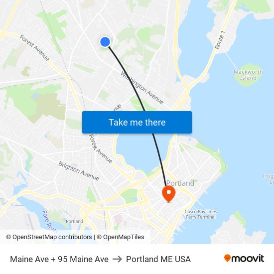 Maine Ave + 95 Maine Ave to Portland ME USA map