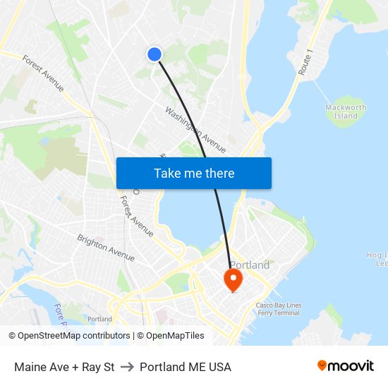 Maine Ave + Ray St to Portland ME USA map