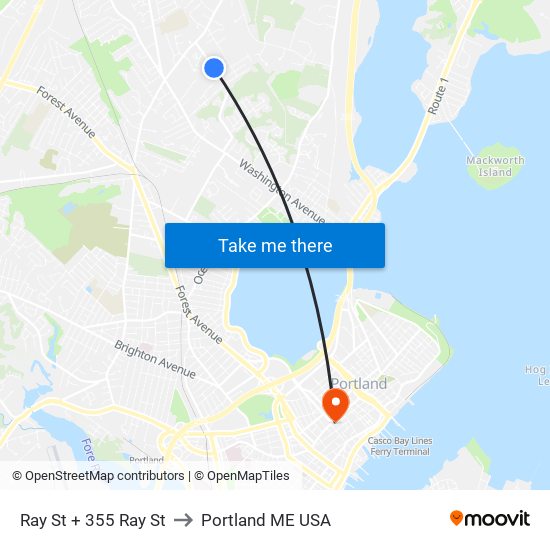 Ray St + 355 Ray St to Portland ME USA map