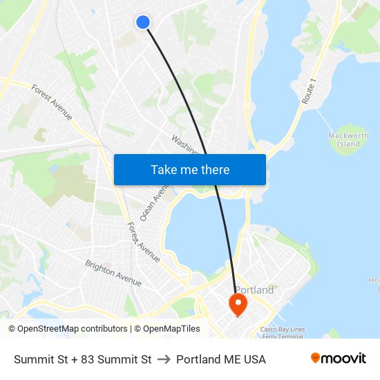 Summit St + 83 Summit St to Portland ME USA map