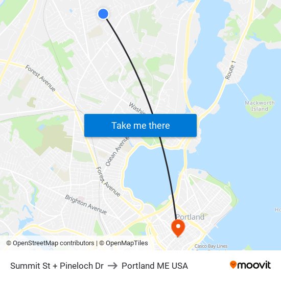 Summit St + Pineloch Dr to Portland ME USA map