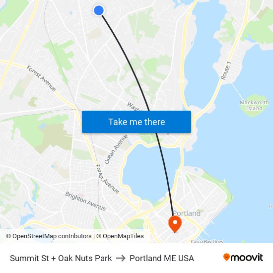 Summit St + Oak Nuts Park to Portland ME USA map