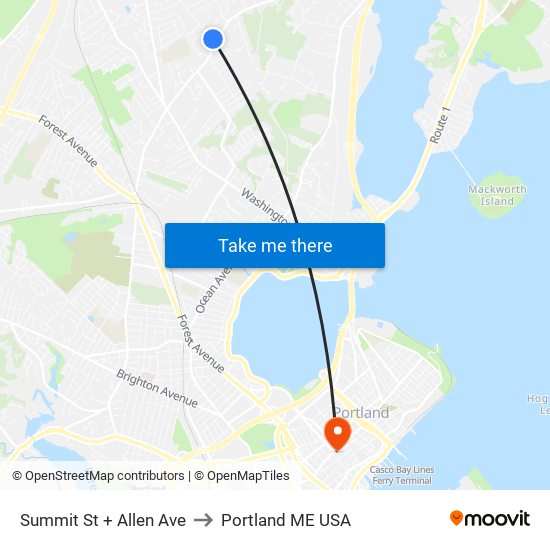 Summit St + Allen Ave to Portland ME USA map