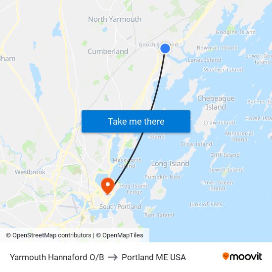 Yarmouth Hannaford O/B to Portland ME USA map