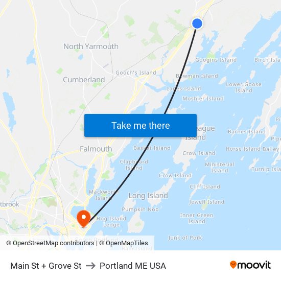 Main St + Grove St to Portland ME USA map