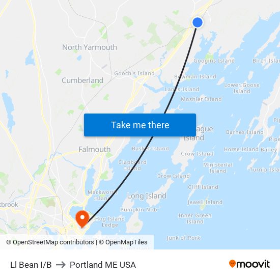 Ll Bean I/B to Portland ME USA map