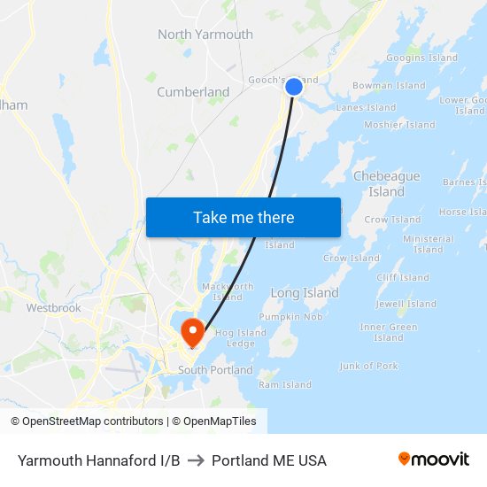 Yarmouth Hannaford I/B to Portland ME USA map