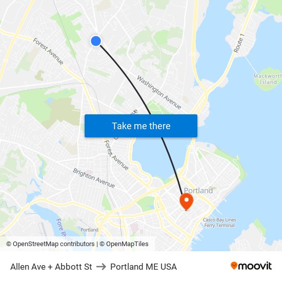 Allen Ave + Abbott St to Portland ME USA map