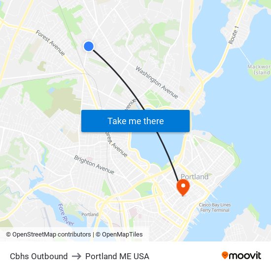 Cbhs Outbound to Portland ME USA map