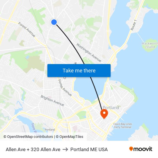 Allen Ave + 320 Allen Ave to Portland ME USA map