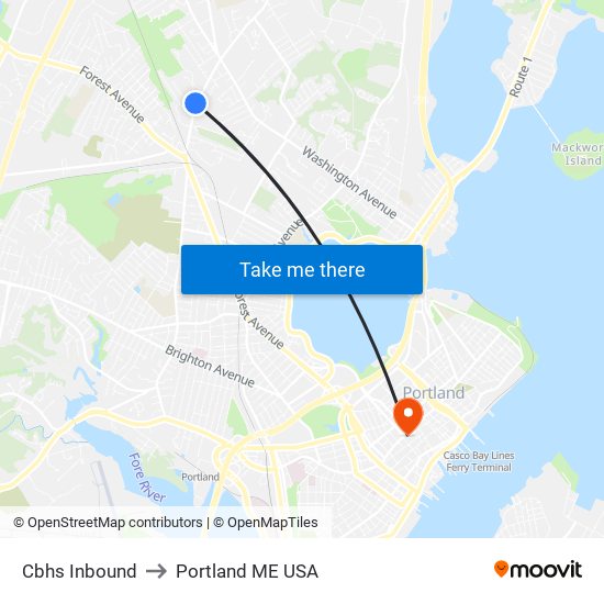 Cbhs Inbound to Portland ME USA map