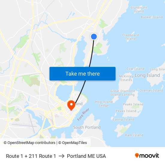 Route 1 + 211 Route 1 to Portland ME USA map