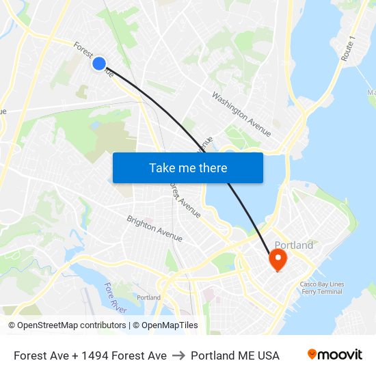 Forest Ave + 1494 Forest Ave to Portland ME USA map