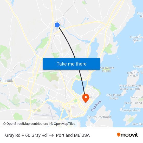 Gray Rd + 60 Gray Rd to Portland ME USA map