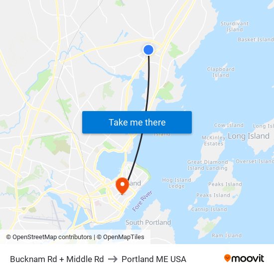 Bucknam Rd + Middle Rd to Portland ME USA map