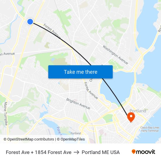 Forest Ave + 1854 Forest Ave to Portland ME USA map