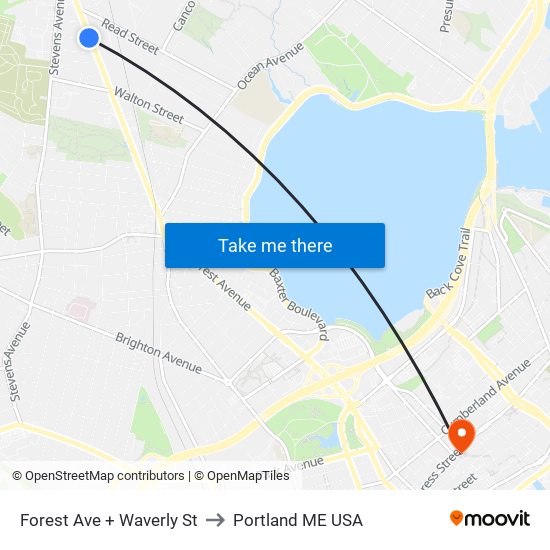 Forest Ave + Waverly  St to Portland ME USA map