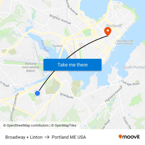 Broadway + Linton to Portland ME USA map