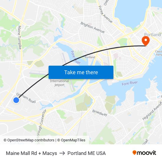 Maine Mall  Rd + Macys to Portland ME USA map