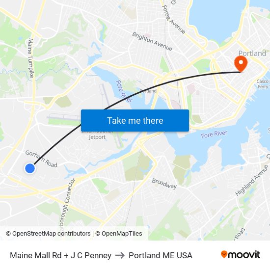 Maine Mall Rd + J C Penney to Portland ME USA map