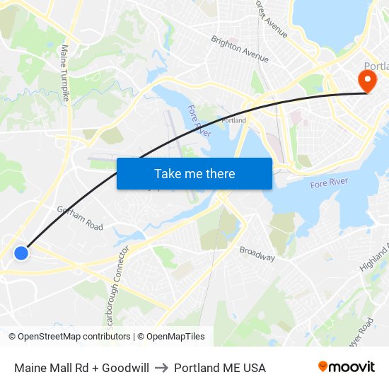 Maine Mall Rd + Goodwill to Portland ME USA map