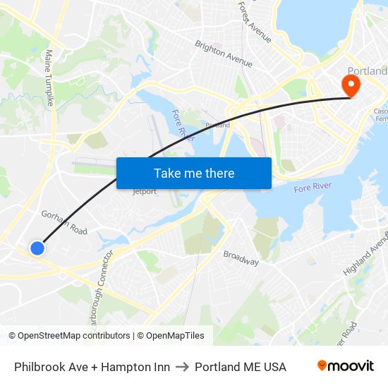 Philbrook Ave + Hampton Inn to Portland ME USA map