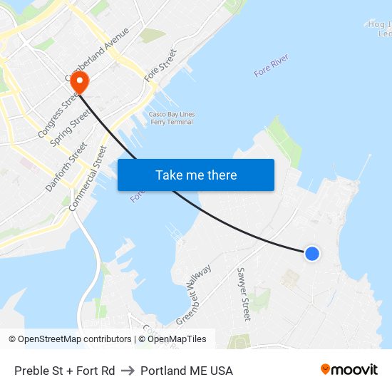 Preble St + Fort Rd to Portland ME USA map