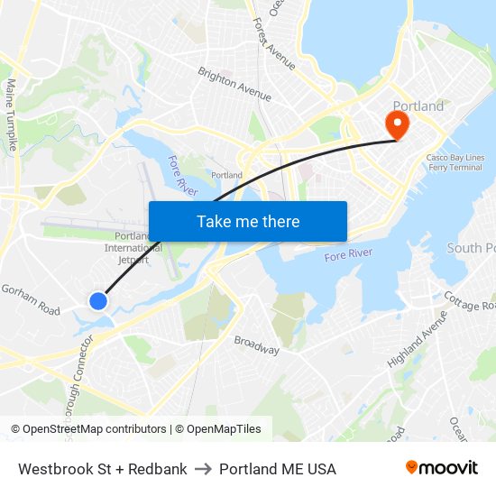 Westbrook St + Redbank to Portland ME USA map