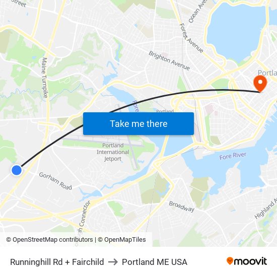 Runninghill Rd + Fairchild to Portland ME USA map