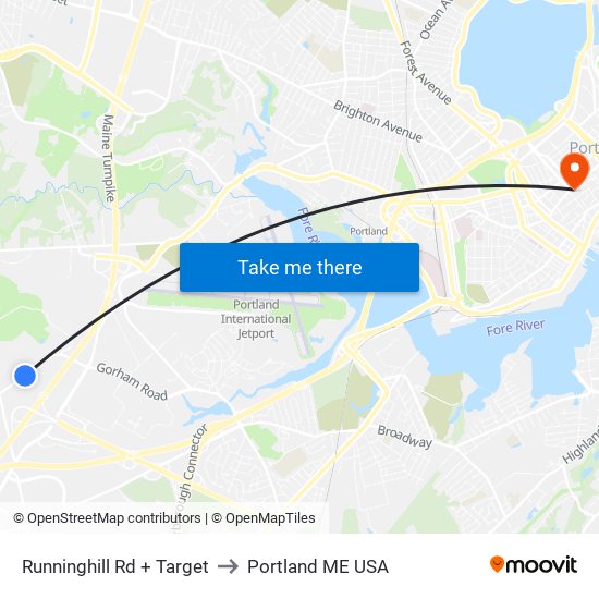 Runninghill Rd + Target to Portland ME USA map