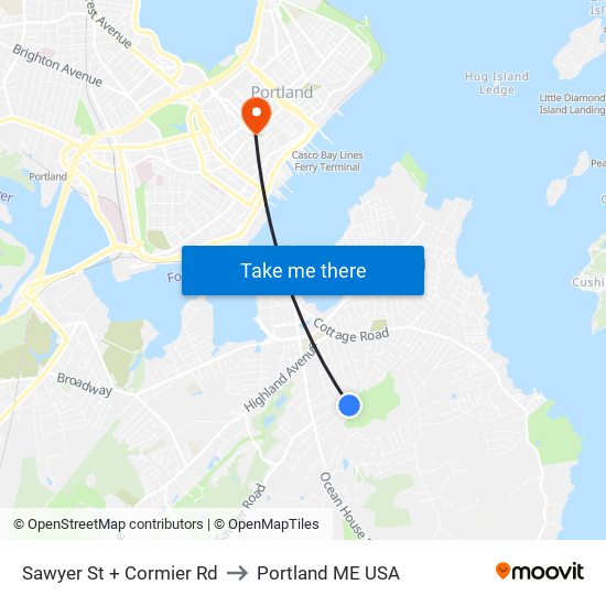 Sawyer St + Cormier Rd to Portland ME USA map