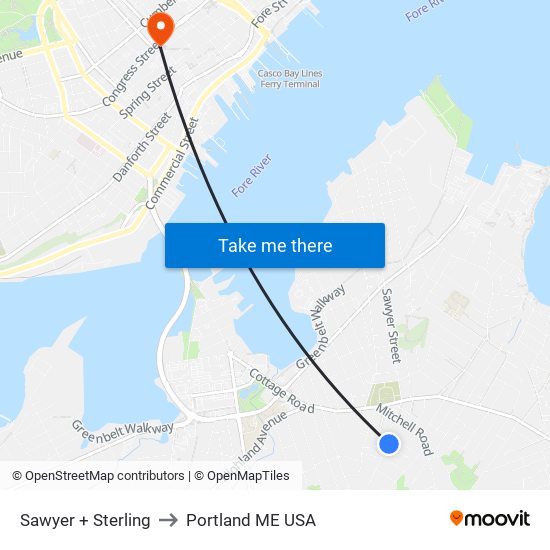 Sawyer + Sterling to Portland ME USA map