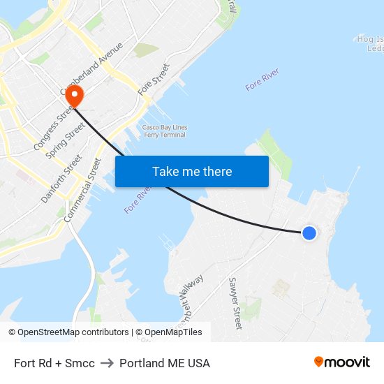 Fort Rd + Smcc to Portland ME USA map