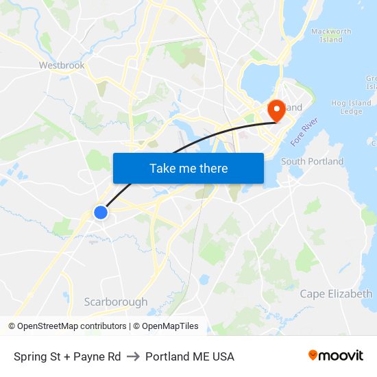 Spring St + Payne Rd to Portland ME USA map