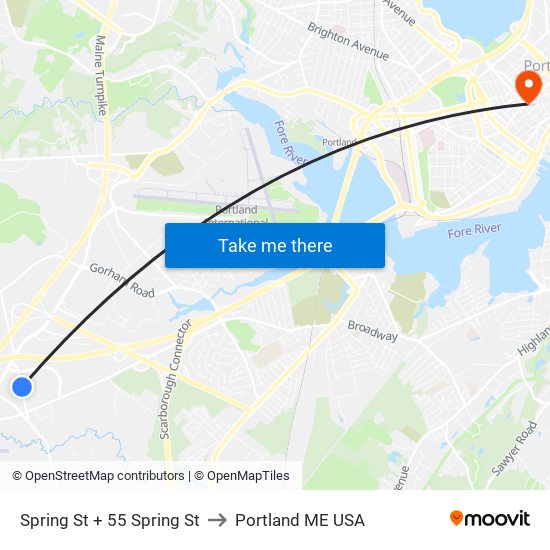 Spring St + 55 Spring St to Portland ME USA map