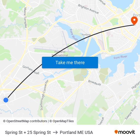 Spring St + 25 Spring St to Portland ME USA map