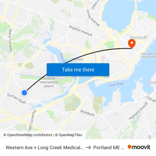 Western Ave + Long Creek Medical Center to Portland ME USA map