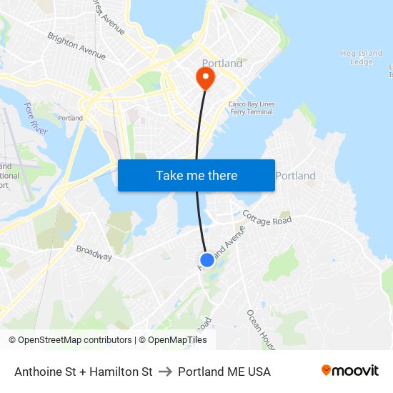 Anthoine St + Hamilton St to Portland ME USA map