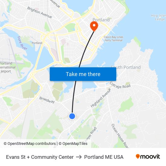 Evans St + Community Center to Portland ME USA map