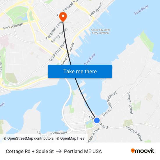 Cottage Rd + Soule St to Portland ME USA map