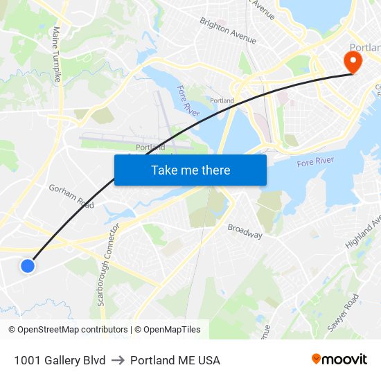 1001 Gallery Blvd to Portland ME USA map