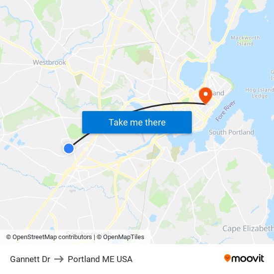 Gannett Dr to Portland ME USA map