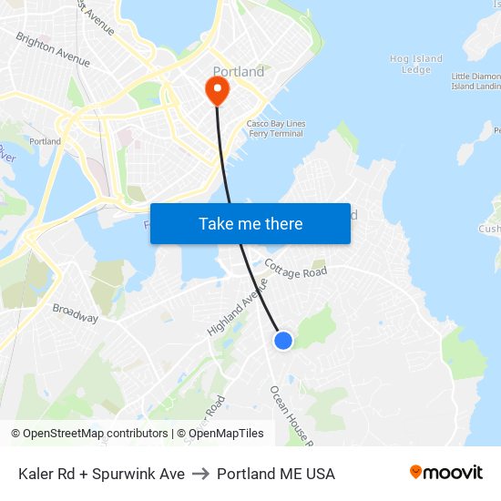 Kaler Rd + Spurwink Ave to Portland ME USA map