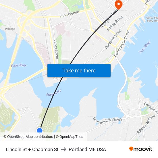 Lincoln St + Chapman St to Portland ME USA map