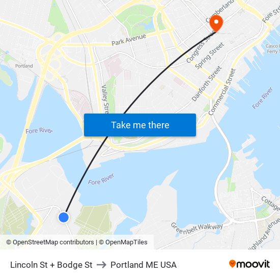 Lincoln St + Bodge St to Portland ME USA map