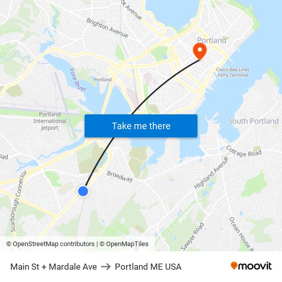 Main St + Mardale Ave to Portland ME USA map