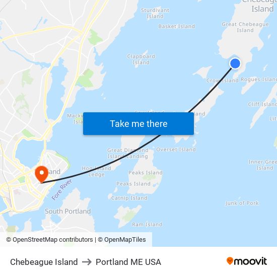Chebeague Island to Portland ME USA map